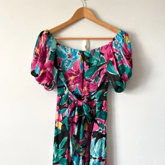 Zara Floral Print Satin Like Jumpsuit Puff Sleeve Size Medium Blogger Fave - Picture 9 of 14